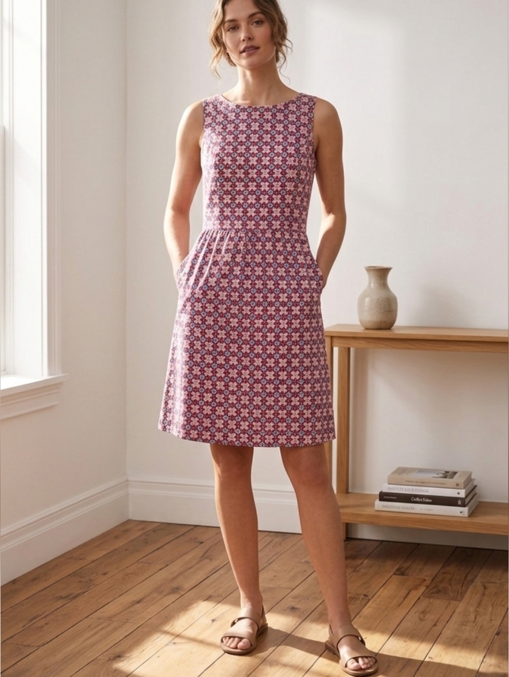 Brooks Brothers pink tile print cotton sateen a-line dress 8